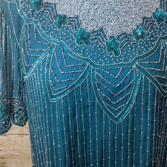 Vintage Stenay Teal Beaded Blouse - Picture 7 of 14